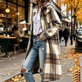 thumbnail image 4 of Usloyux Women's Plaid Hooded Zip Up Cardigans Long Sleeve Longline Coats with Chest Pockets Casual Fall Winter Tops, Beige 2XL, 4 of 7