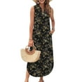 thumbnail image 4 of Taqqpue Womens Summer Maxi Dresses Floral Tropical Print V Neck Sleeveless Dress Flowy Boho A Line Beach Long Sundress, 4 of 9