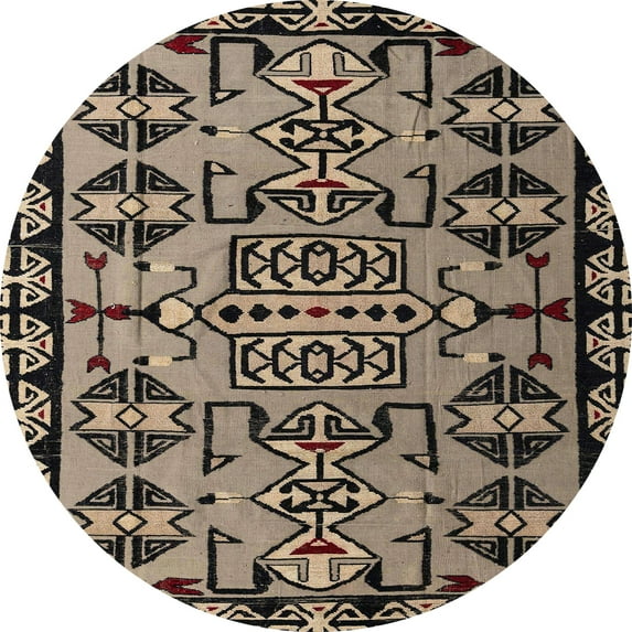 Ahgly Company Machine Washable Indoor Round Abstract Camel Brown Area Rugs, 3' Round