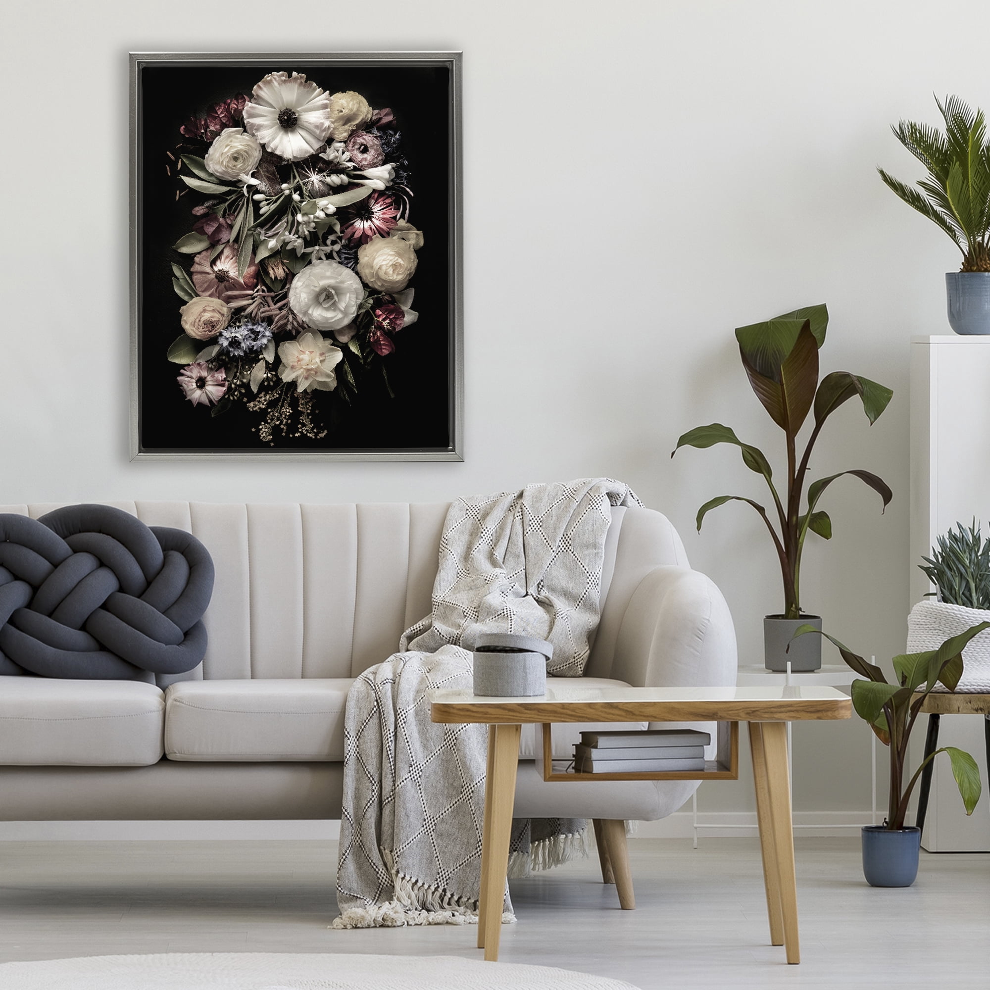 Stupell Industries Pale Yellow Roses Cluster Gray Framed Floater Canvas Wall Art, design by Carl Kravats