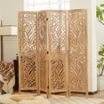 thumbnail image 6 of Jostyle 4 Panel Solid Wood Room Divider Privacy Screen - Freestanding Folding Partition with Leaves Openwork Design, Paulownia Wood Frame Natural, No Assembly for Living Room, Bedroom, Office, 6 of 12