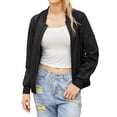 thumbnail image 1 of Nlife Women Contrast Color Stand Collar Zip Up Long Sleeve Bomber Jacket, 1 of 7