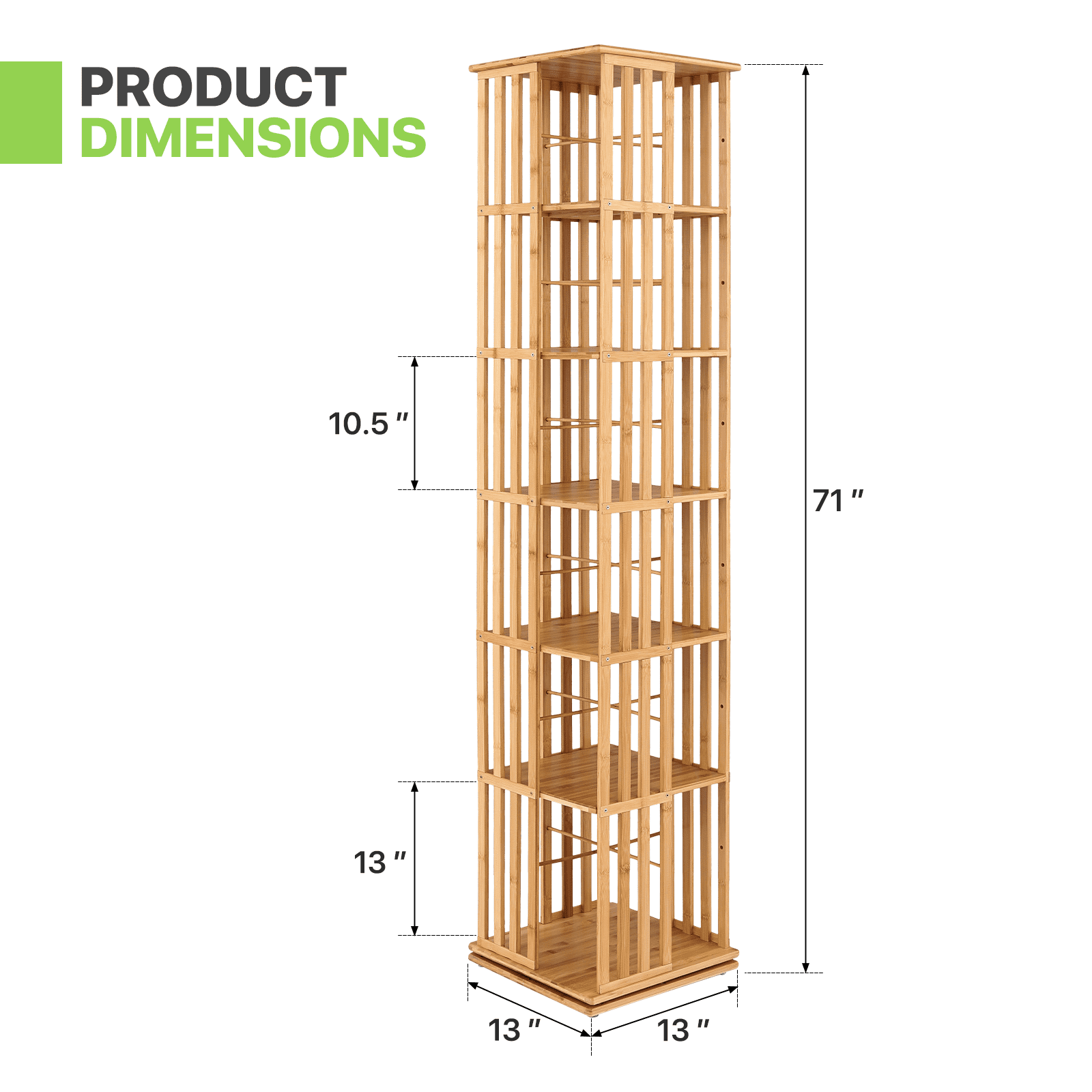 Magshion Bamboo Revolving Bookshelf 360 Degrees, 6-Tiers Free Standing Rotating Bookcase, Storage Rack for Home, Study, Office, Natural