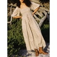 thumbnail image 3 of Gupgi Robe Bohème pour Femme à Encolure Carrée, Manches Bouffantes, Longue Robe à Fleurs, Décontractée, Vacances, Ample, Robe d'Été, 3 of 7