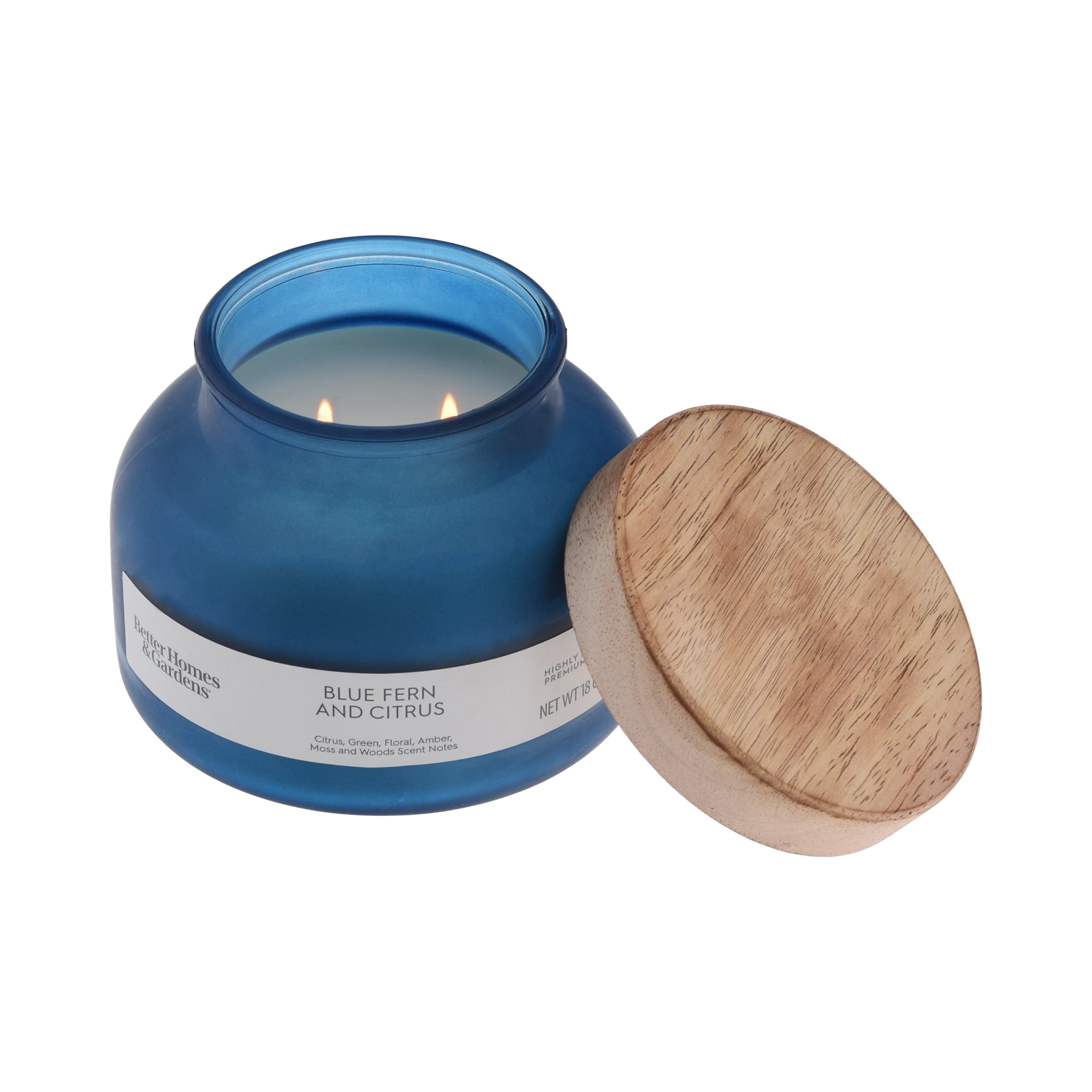 (4 pack) Better Homes and Gardens Blue Fern and Citrus Scented 2-Wick Frosted Jar Candle 18oz.
