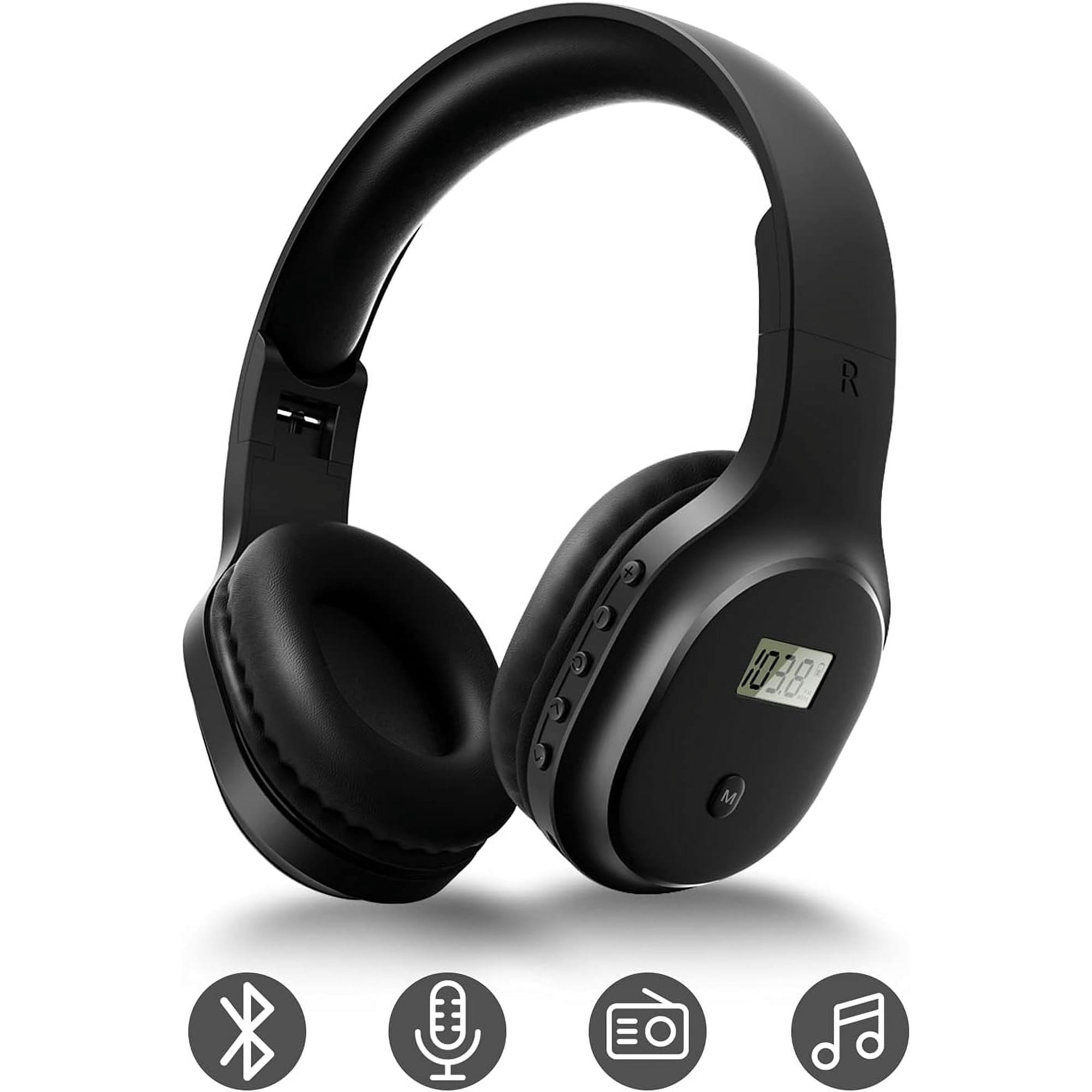 FM Radio Headphones with Bluetooth, Rechargeable Portable Headset with Built-in Microphone, Lightweight and Comfortable Ear Muffs for Jogging, Cycling