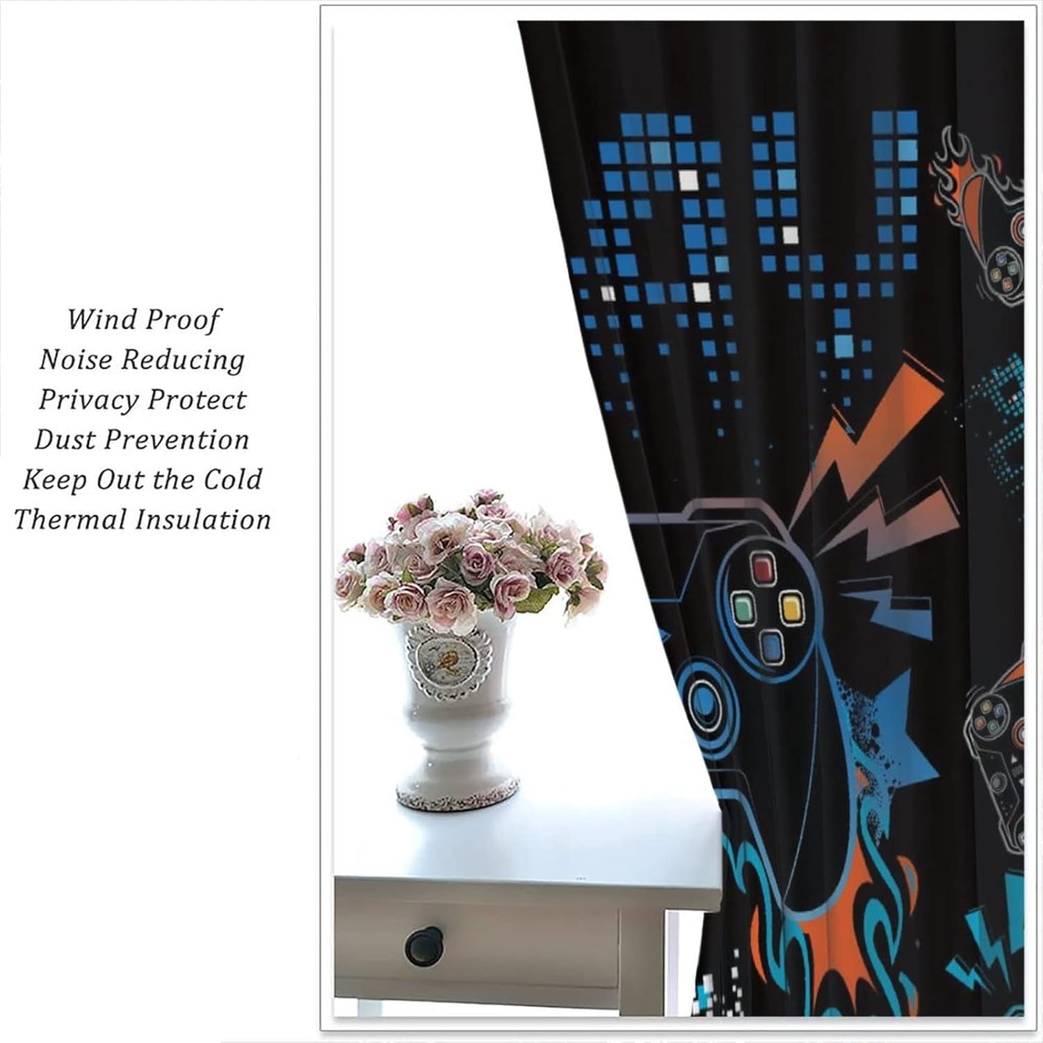 Gamepad Curtains for Kids Boys Girls Teens Colorful Game Controller Thermal Insulated Room Curtains for Living Room, 84x84 Inch Blackout