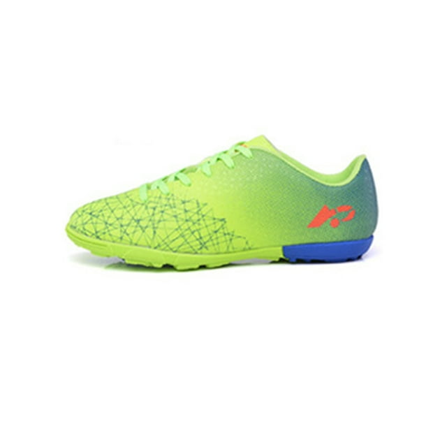 MAWCLOS Youths Football Shoes Lace Up Sport Sneakers Round Toe Breathable Soccer Cleats Low Top Gym Athletic Shoe Fluorescent Green 4 little kids