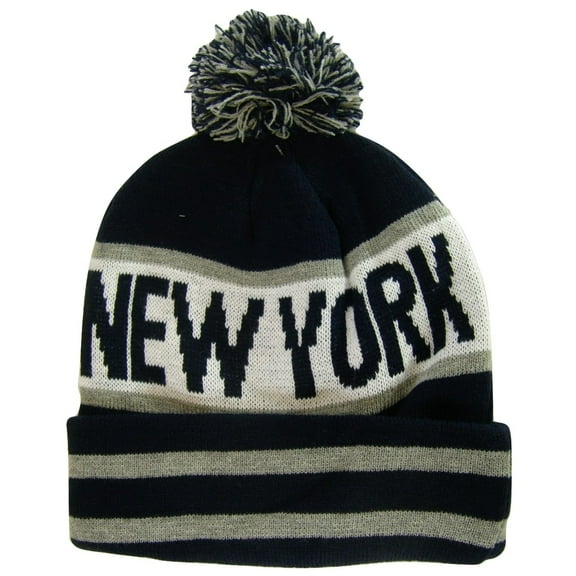 New York City Adult Size Winter Knit Beanie Hats (Black/Dark Gray Large Letters)