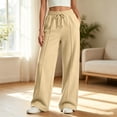 thumbnail image 2 of Girls Solid Wide Leg Sweatpants, Elastic Drawstring High Waist Loose Long Casual Trousers with Side Pockets, Soft Knit Pants for Big Kids School Daily Wear(Khaki,13-14 Years), 2 of 6