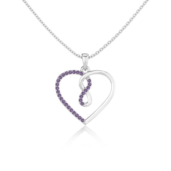 Natural Amethyst Infinity Heart Pendant Necklaces for Women in Sterling Silver, February Birthstone Jewelry Gifts for Her Birthday, Wedding Anniversary, Mothers Day ,Christmas, Party,Valentines