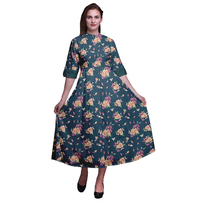Bimba Floral Ladies Button Down Print Dress A-Line Cocktail Party Shirt Dress-X-Large