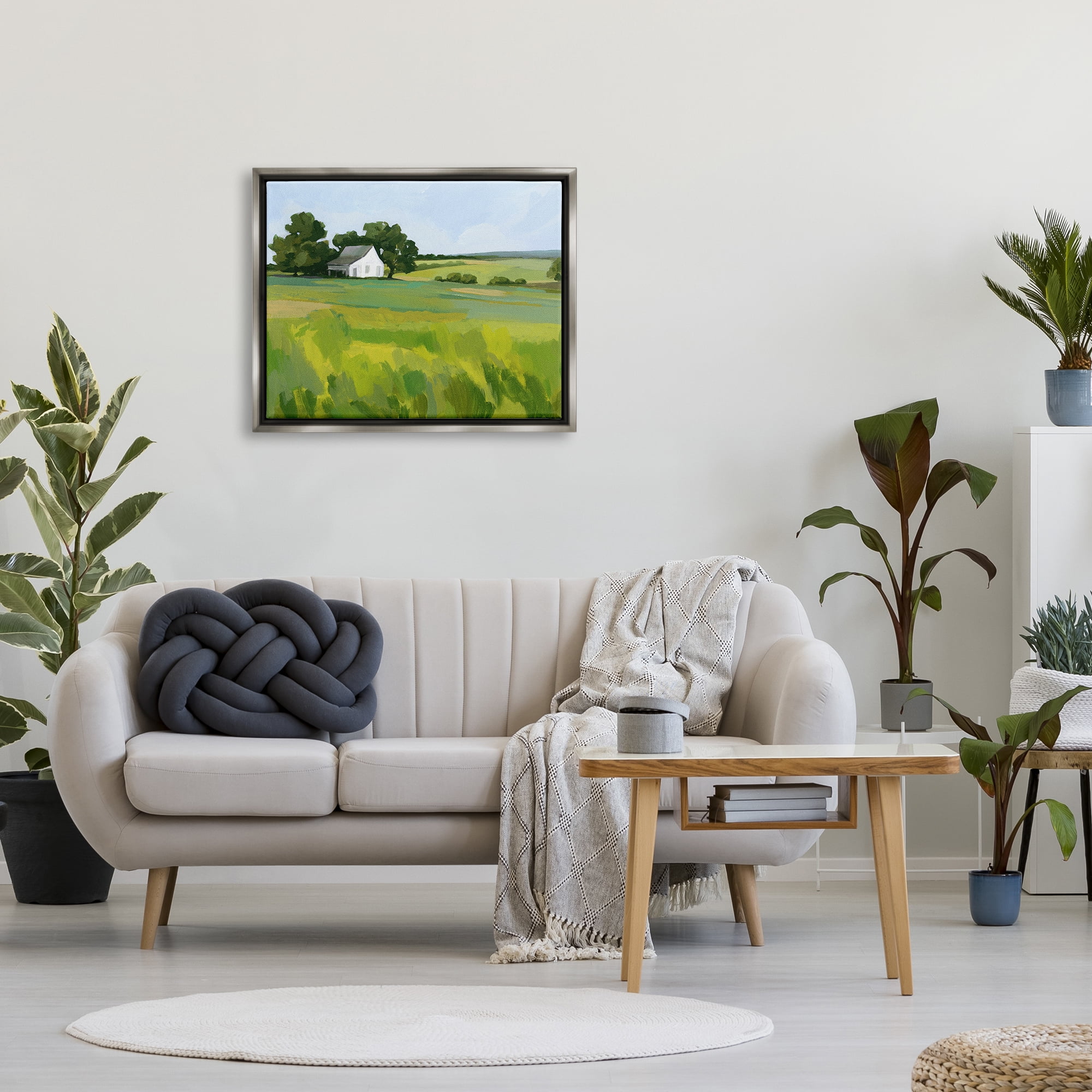 Stupell Rural Barn Abstract Scenery Landscape Painting Gray Floater Framed Art Print Wall Art