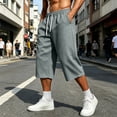 thumbnail image 2 of StSilkitty Casual Capri Pants for Mens Solid Color Elastic Waistband Drawstring Wide Leg Cropped Pants with Pockets, 2 of 9