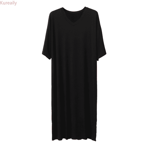 Kureaily Male Solid Color Short Sleeve Round Neck Nightdress Robe Homewear Sleepwear