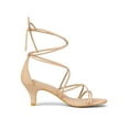 thumbnail image 3 of BLISSFUL STEP Women's Back to School Straps Kitten Heel Lace Up Sandals Nude 7, 3 of 8