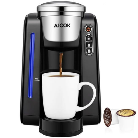 AICOK Single Serve Programmable Coffee Maker, 5 Brew Sizes One Cup Coffee Machine for Most Single Cup Pods Including 1.0&2.0 K-CUP pods, 45 OZ Large Removable Water Tank, Quick Brew