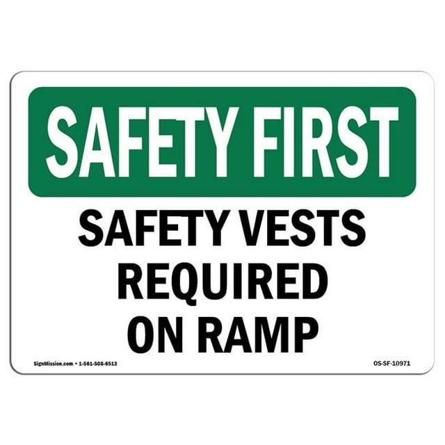 SignMission OS-SF-A-710-L-10971 Premier Signe de Sécurité d'Osha de 7 x 10 Po - Gilets de Sécurité Requis sur la Rampe