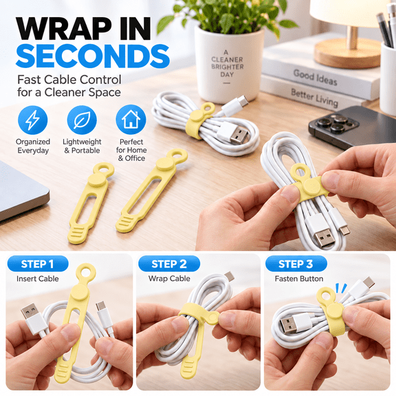 Flexible Reusable Silicone Cable Ties - Strong Grip No-Slip Design, Fits Cables up to 0.5in Diameter, Durable Cord Management Clips for Electronic Wires, Travel Accessory Easy to Carry, 4*0.5in, F