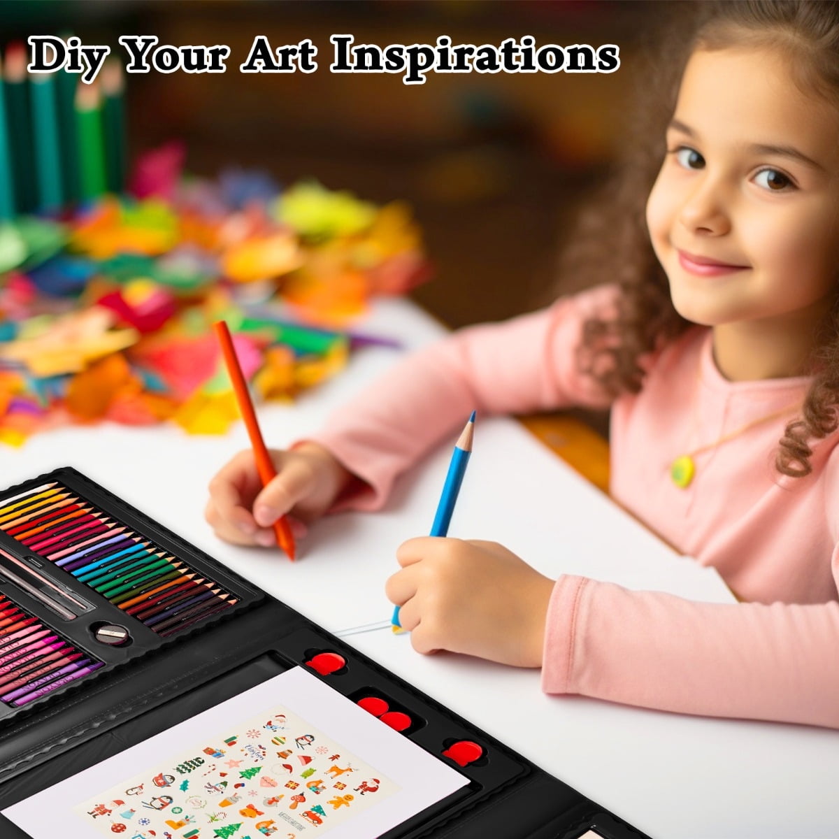 KINSPORY 290 Pack Drawing Coloring Art Set with Double-Side Trifold Art Easel, Creative Supplies Gift for Artists Beginners Kids Boys Girls (Black)