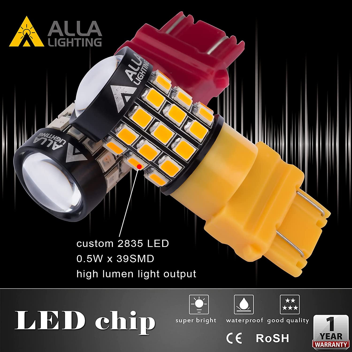 Alla Lighting 3157 LED Bulbs Super Bright 3156 3056 3157KX 4157 3457 4157NAK 3757 T25 Wedge LED Turn Signal Lights Blinker Lights, Amber Yellow