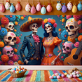 thumbnail image 5 of Colorful Design Day of the Dead Skeleton Decor Mexican Festival Backdrop for Halloween Celebration Event Decoration, 5 of 9