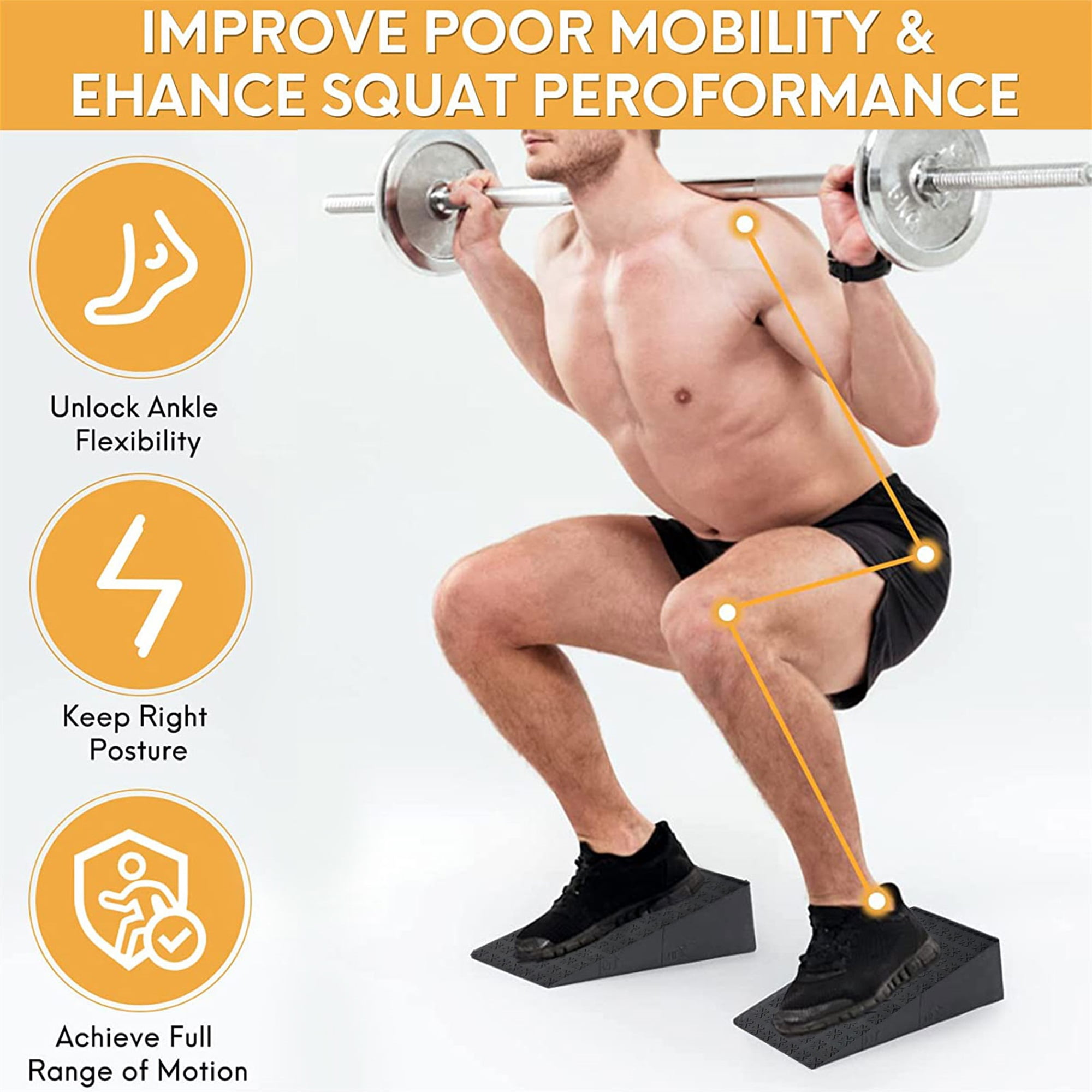 Mubineo Squat Wedge Blocks, Nonslip Heel Elevated Ramp Calf Raise Platform for Fitness