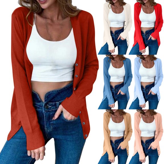 Fartey Cardigan Sweaters for Women Elegant Button Up V Neck Knit Sweater Soft Lightweight Long Sleeve Open Front Sweaters Beige L
