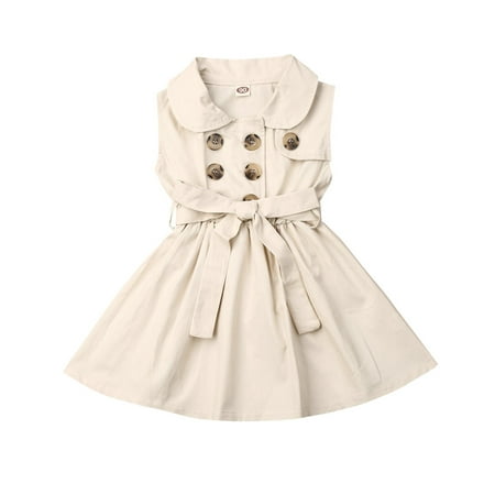 

Canrulo Toddler Baby Girls Sleeveless Dress Solid Color Button Tunic Tops with Waist Tie Dress Skirt Clothes Khaki 4-5 Years
