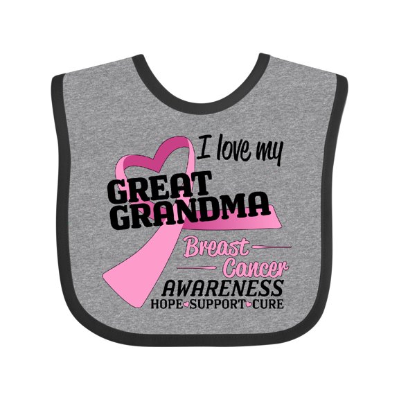 Inktastic I Love My Great Grandma Breast Cancer Awareness Hope, Support, Love Boys or Girls Baby Bib