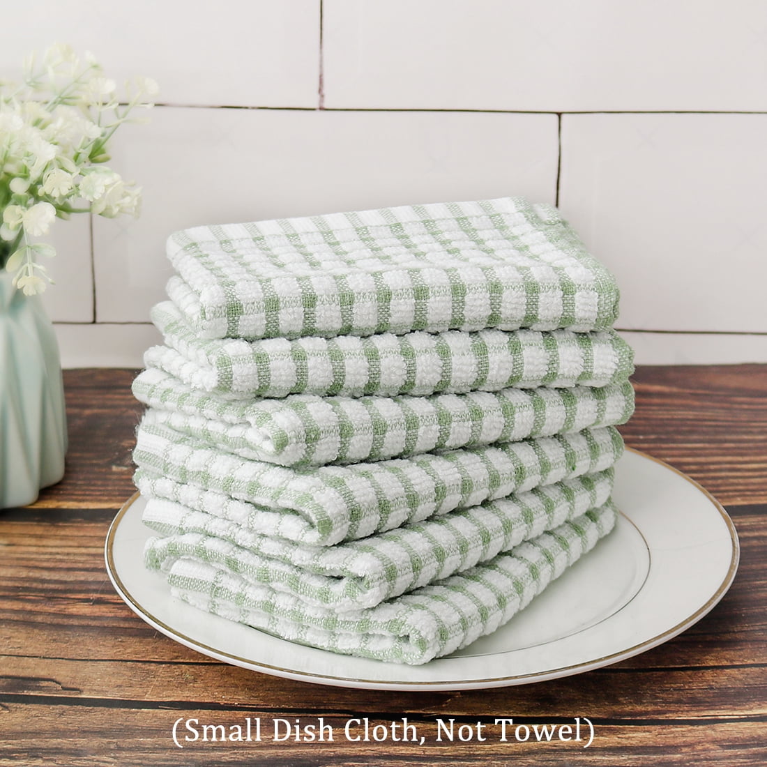 Unique Bargains Cotton Absorbent Kitchen Dish Cleaning Towels Green