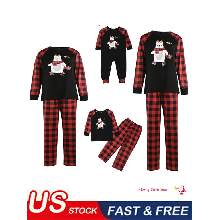 Family Christmas Matching Pyjama Sets Cartoon Bear Tops and Plaid Bottoms  Holiday Sleepwear Pjs Set for Women Men Child Baby 