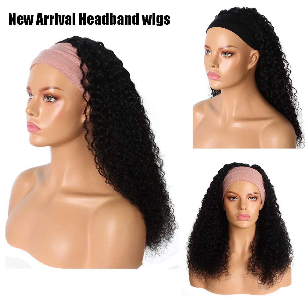 Headband Wig Human Hair Deep Wave Glueless None Lace Front Headband Wig Brazilian Virgin Hair Wigs for Black Women - 28 inch