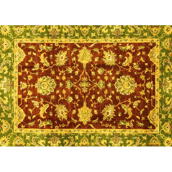 Ahgly Company Machine Washable Indoor Rectangle Abstract Yellow Modern Area Rugs, 7' x 9'