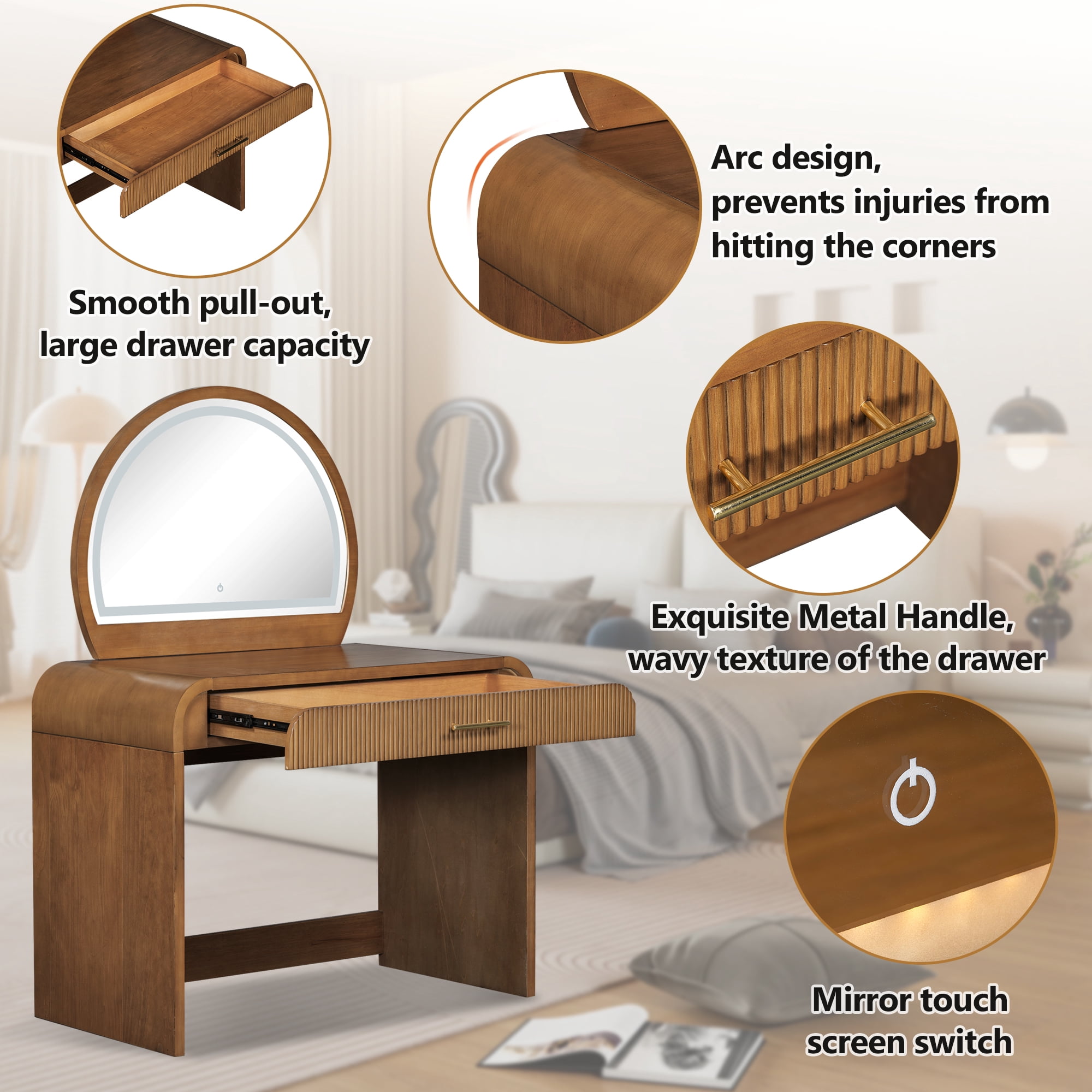 Mintazer 39" Makeup Vanity Table with Touch Screen 3 Adjustable Lighted Mirror, Dressing Table with Drawer for Bedroom, Espresso