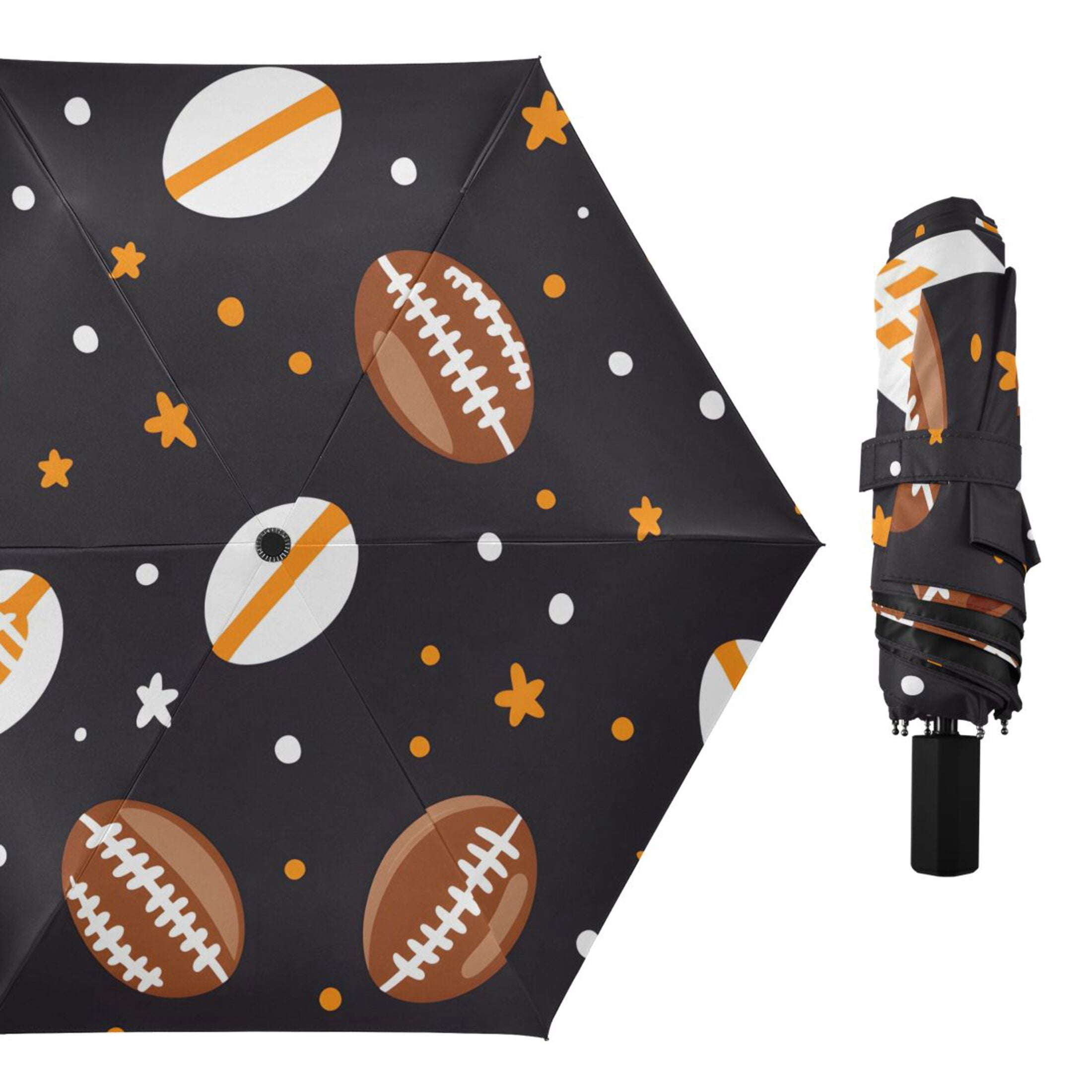 ALAZA Football Rugby Stars UPF 50+ Compact Folding Umbrella for Rain Travel Umbrella Packable