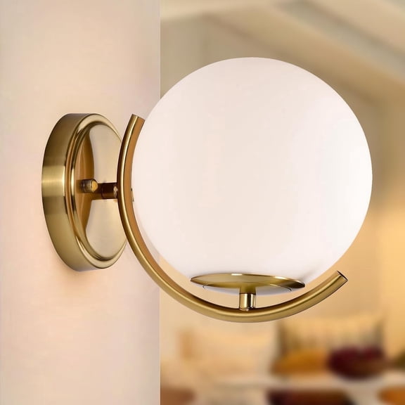 ASHOP Gold Metal Wall Sconce with Glass Lampshade, Mid Century Modern, 60 Watts