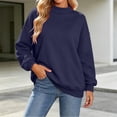 thumbnail image 2 of vdgthytj Crewneck Sweatshirts Women Long Sleeve Pleated Solid Basic Pullover Loose Comfy Fall Athleisure Tops(X-Large,Navy), 2 of 6
