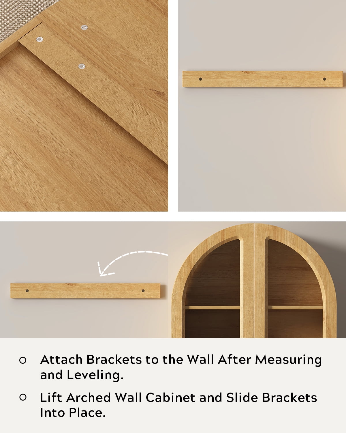 Joyyskill Arched Bathroom Wall Cabinet Modern Wooden Medicine Cabinet with Acrylic Doors, Farmhouse Wall Mounted Cupboard Storage Organizer, Natural Oak