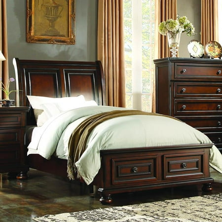 Homelegance 2159T-1 Cumberland Collection Twin Sleigh Platform Bed with Footboard Storage, Rich Medium Brown - Twin Headboard - 52 in. & Footboard - 16.75 in.