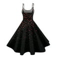 thumbnail image 4 of LWavelet 2026 Valentine's Satin Off-shoulder Dress, Women's Love Heart Rose Print Flowy A Line Trendy Sundresses Black S, 4 of 4