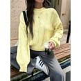 thumbnail image 4 of Casual Women Long Sleeve Sweater Fall Ribbed Knit Pullover Loose Crewneck Cable Sweater Jumper Tops Light Yellow M, 4 of 5