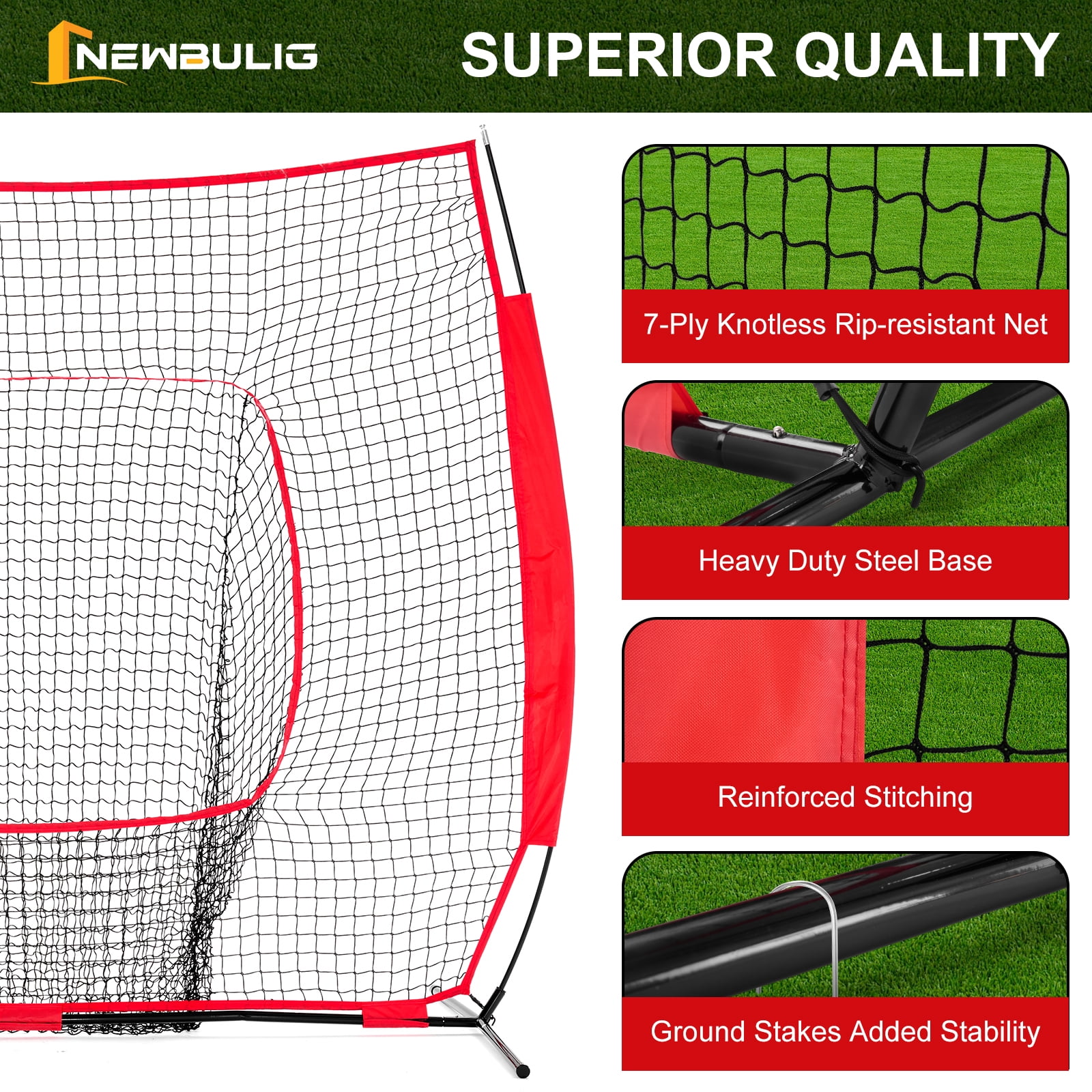 JIOABL 7 ft x 7 ft Baseball & Softball Practice Net with Bow Frame, Carry Bag & Strike Zone Target, for Hitting Pitching, Red