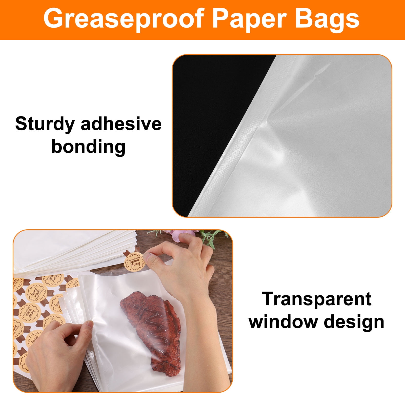 Unique Bargains Kraft Paper Sandwich Bags with Clear Front for Easy Visibility White
