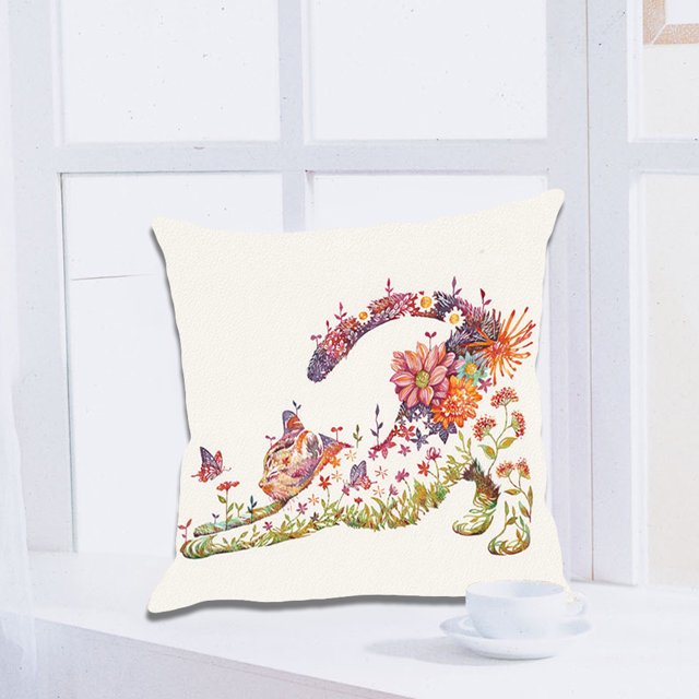 Cuadros Decorativos Funda de almohada de punto de cruz DIY con estampado de gato y flores de 11 quilates, funda de cojín para dormitorio Ndcxsfigh Nuevos Originales