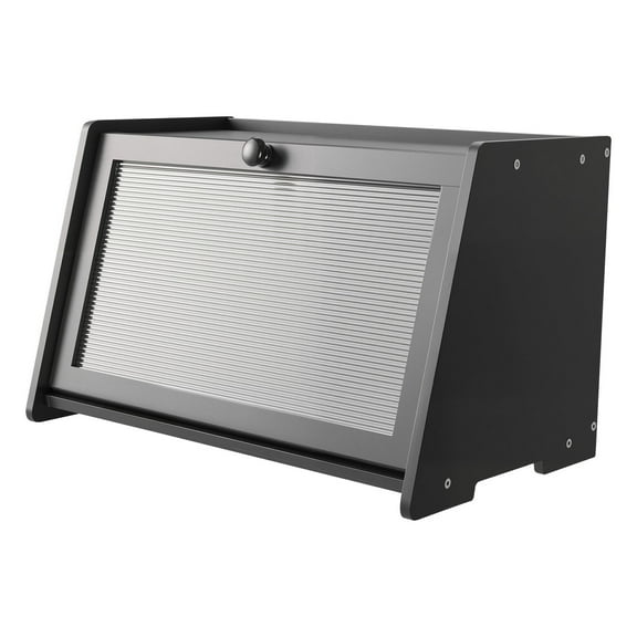 KFFKFF Large Capacity Bamboo Bread Storage Box for Kitchen Counter, Wooden Organizer for Homemade Bread with Acrylic Wavy Door Panel, Black