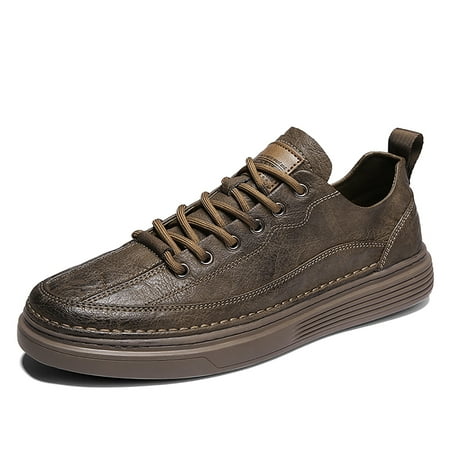 Cyiecw Men s Leather Sneakers Lace up Casual Fashion Sneakers Comfort Dress Shoes Lightweight Walking Shoes