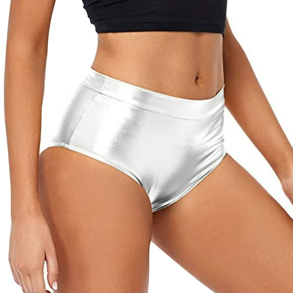 Alitao Leather Shorts Womens Shorts Casual Short High Waisted Shorts Leather Metallic Solid Color High Gloss Women's Super Shorts Hot Pants Micro Shorts Womens Shorts Silver M
