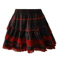 thumbnail image 5 of Letdown Women Plaid Skirt with Lace Ruffled Hem, 2 Layered Elastic Waist A-Line Mini Skirts Christmas Skirts (Red-1, M), 5 of 6