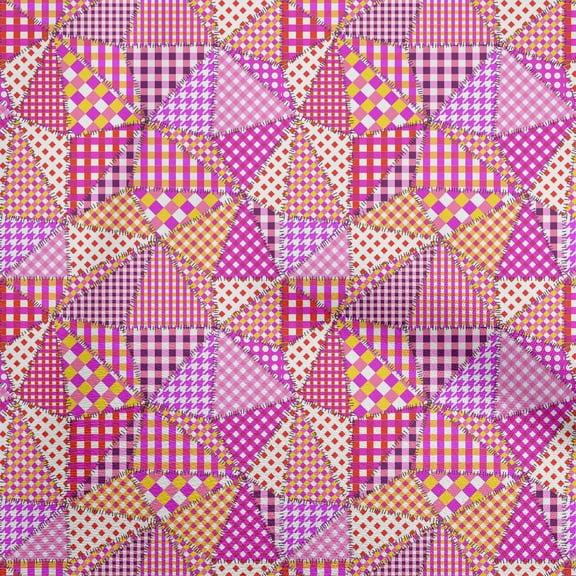 oneOone Polyester Lycra Fuschia Pink Fabric Check Patchwork Quilting Supplies Print Sewing Fabric By The Yard 56 Inch Wide